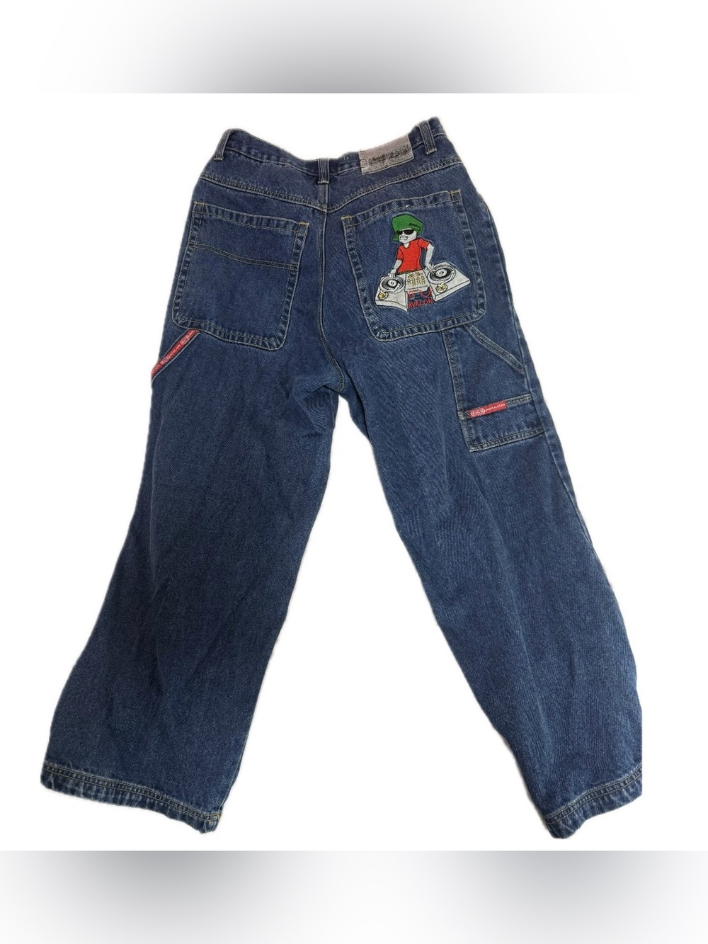 Blue Avalon skater jeans with embroidery on the back pocket